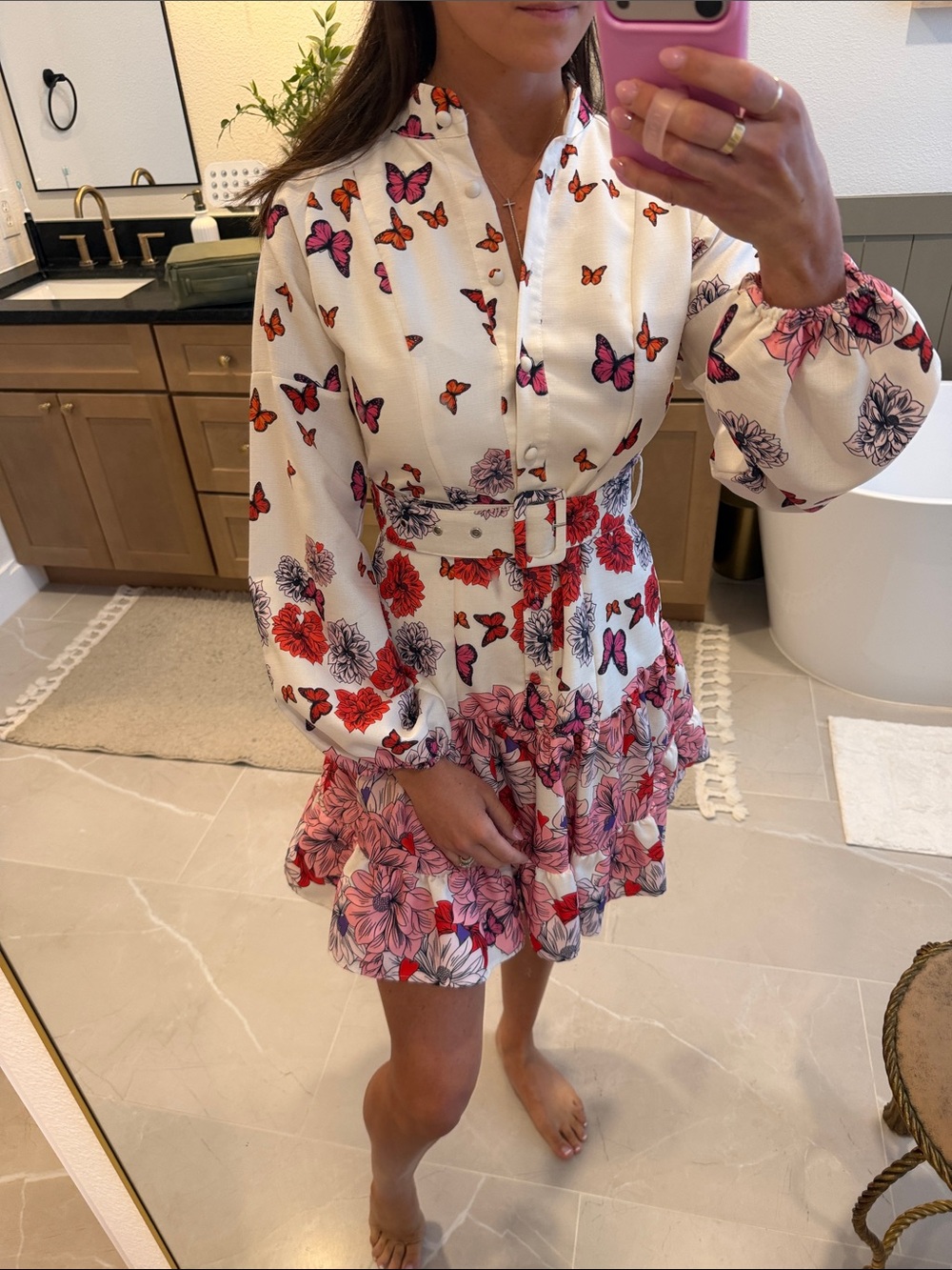 Beulah butterfly belted mini dress